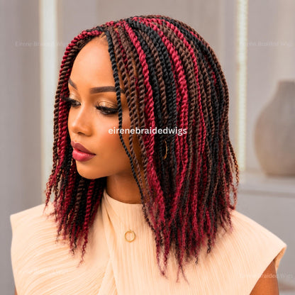 Brown Black Red Spring Twist Braided Wigs for Black Women – Light-weight Lace Closure Bob Wig – product image 1