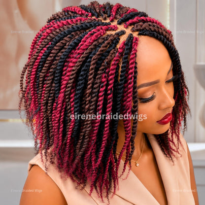 Brown Black Red Spring Twist Braided Wigs for Black Women – Light-weight Lace Closure Bob Wig – product image 4