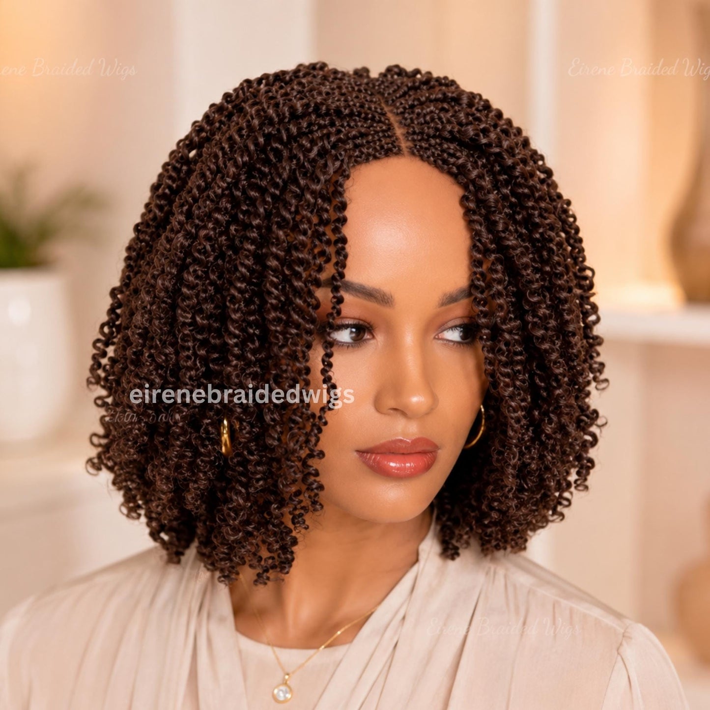 Brown Spring Twist Braided Wigs for Black Women – Light-weight Lace Closure Bob Wig – product image 1