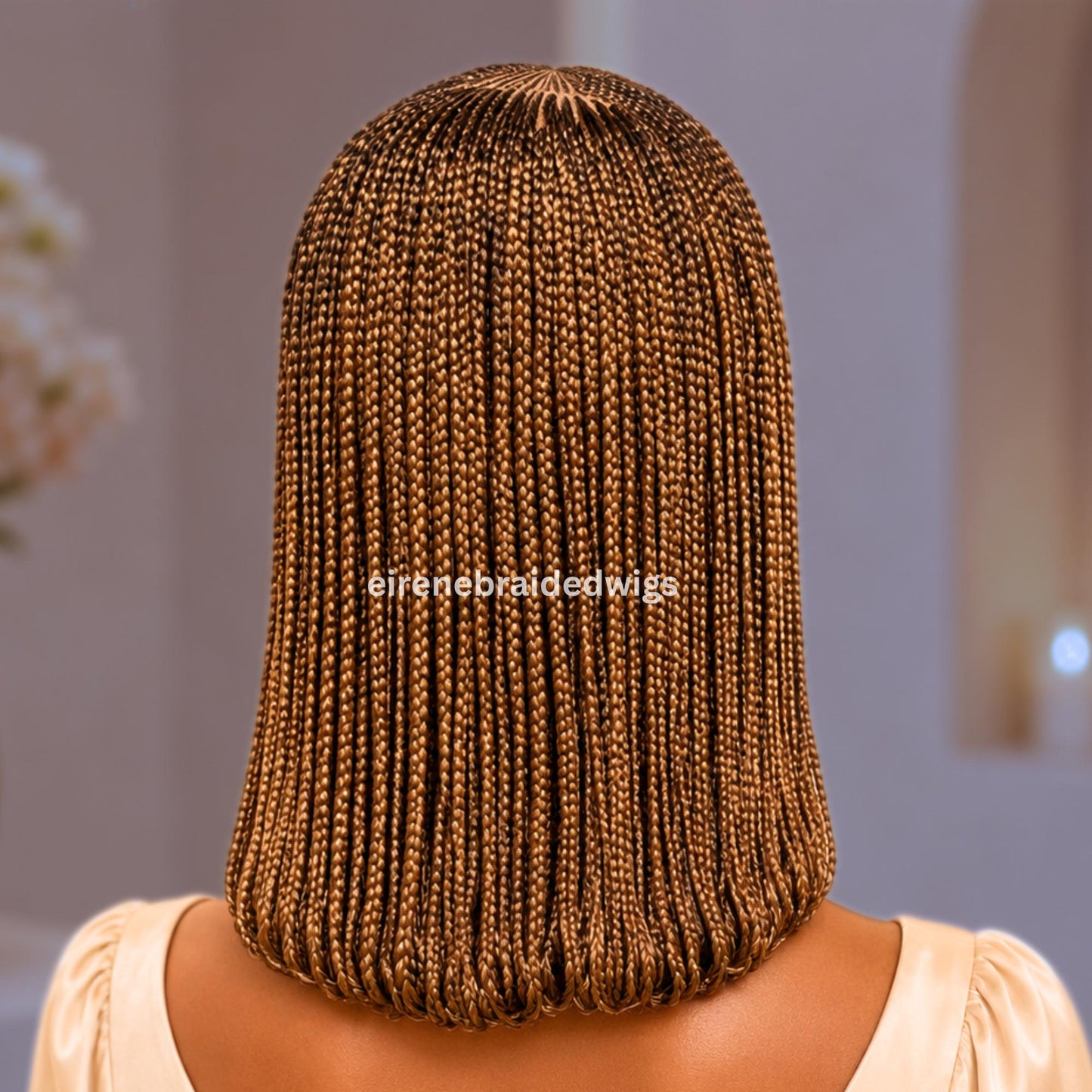 Bob Cornrow braided wig for Black Women – Golden Brown Curly human hair lace-frontal african tribal light-weight side-parting 14-inch – product image 3