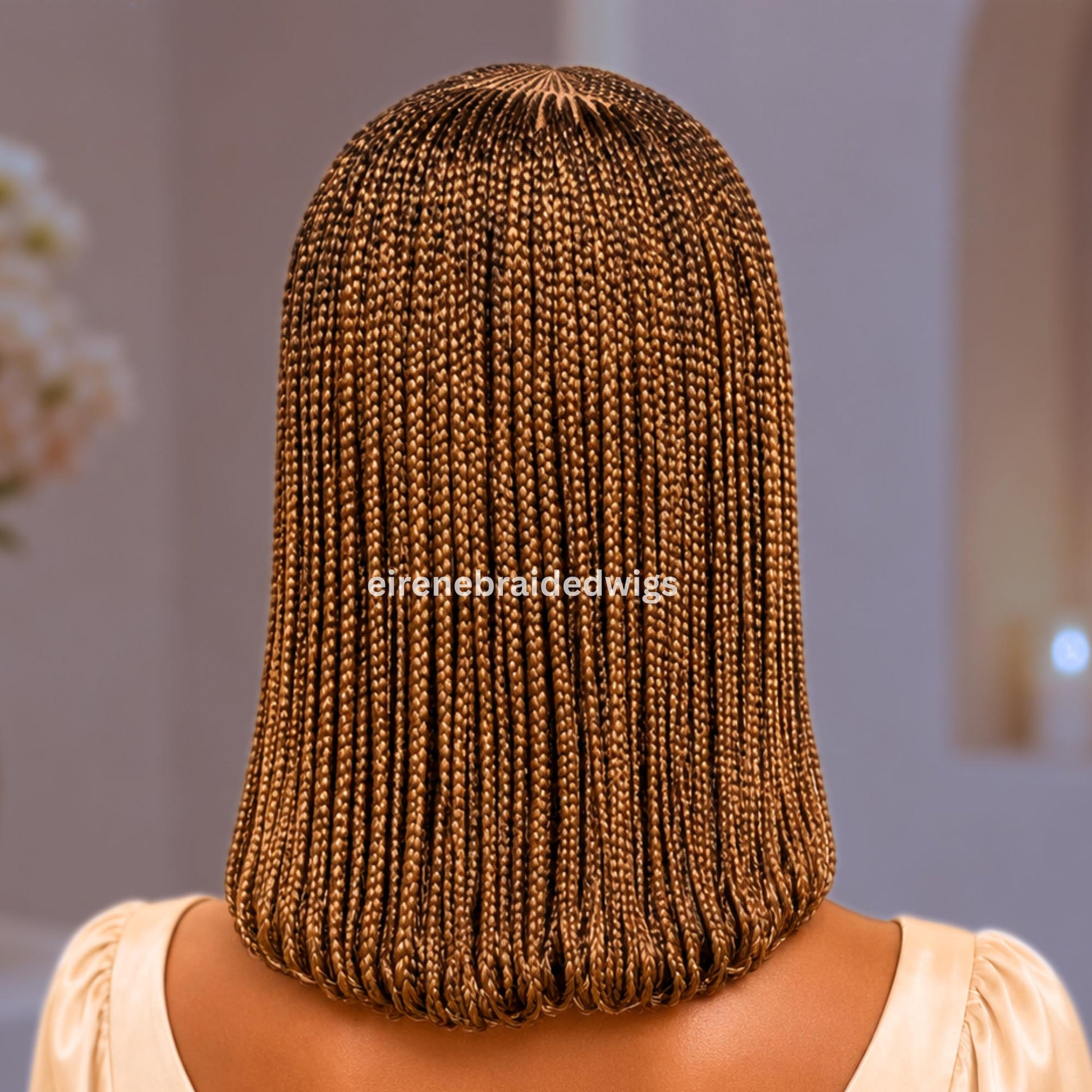 Bob Cornrow braided wig for Black Women – Golden Brown Curly human hair lace-frontal african tribal light-weight side-parting 14-inch – product image 3