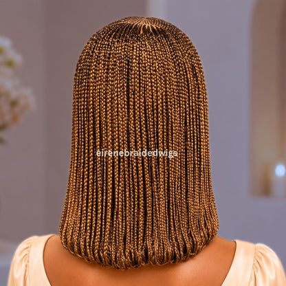 Bob Cornrow braided wig for Black Women – Golden Brown Curly human hair lace-frontal african tribal light-weight side-parting 14-inch – product image 3