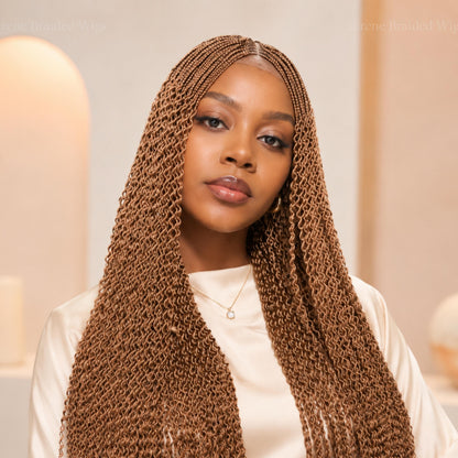 Braided Wigs for Black Women Handmade Crinky Twist Braid Wig – 30in Lace Closure – Black Brown Gold – product image 1