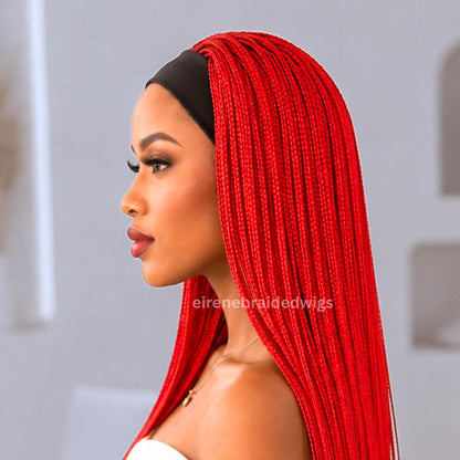 Red Braided Wigs for Black Women – Braided Headband Wig – Long Box Braids – Crochet Ponytail Updo – product image 3