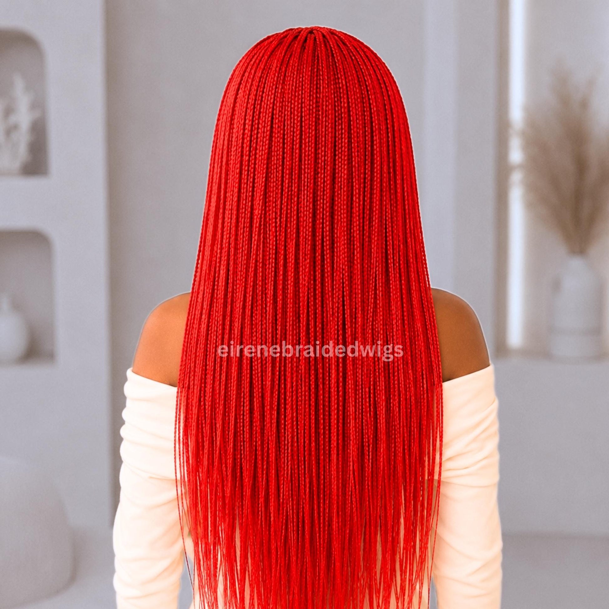 Red Braided Wigs for Black Women – Braided Headband Wig – Long Box Braids – Crochet Ponytail Updo – product image 4