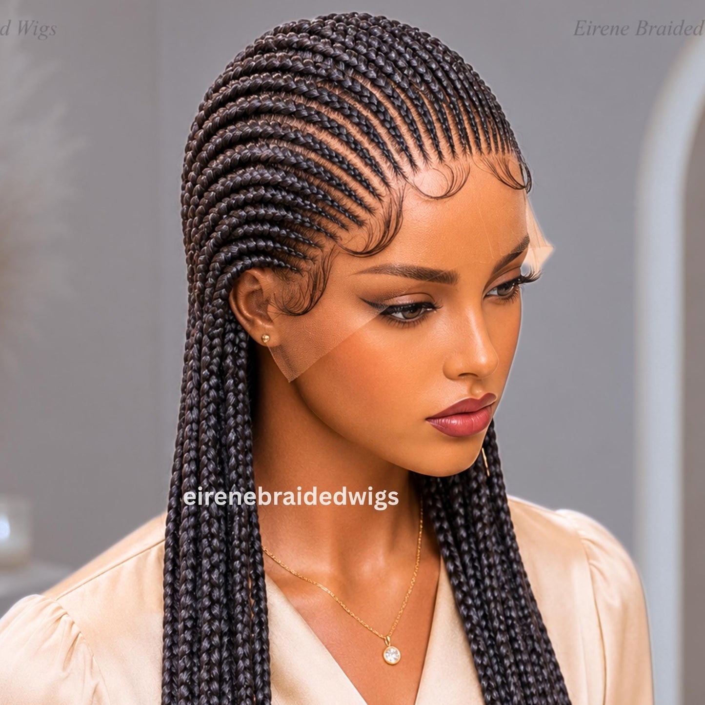 Salt and Pepper Braided Wigs for Black Women – 30" Cornrow Braid Wig – product image 3