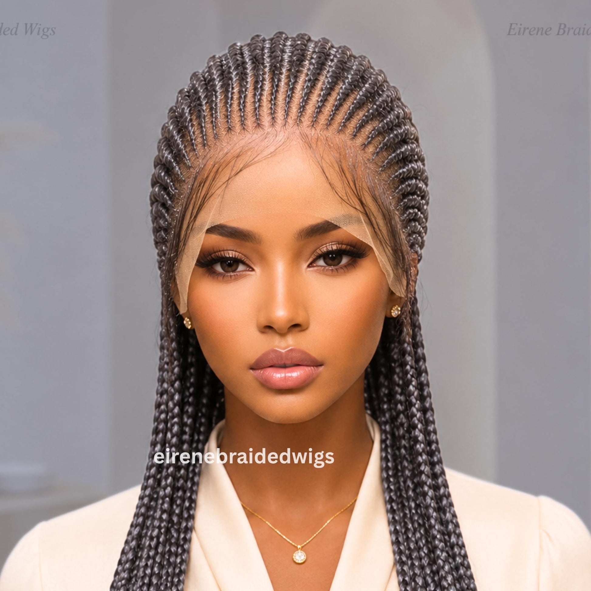 Salt and Pepper Braided Wigs for Black Women – 30" Cornrow Braid Wig – product image 5