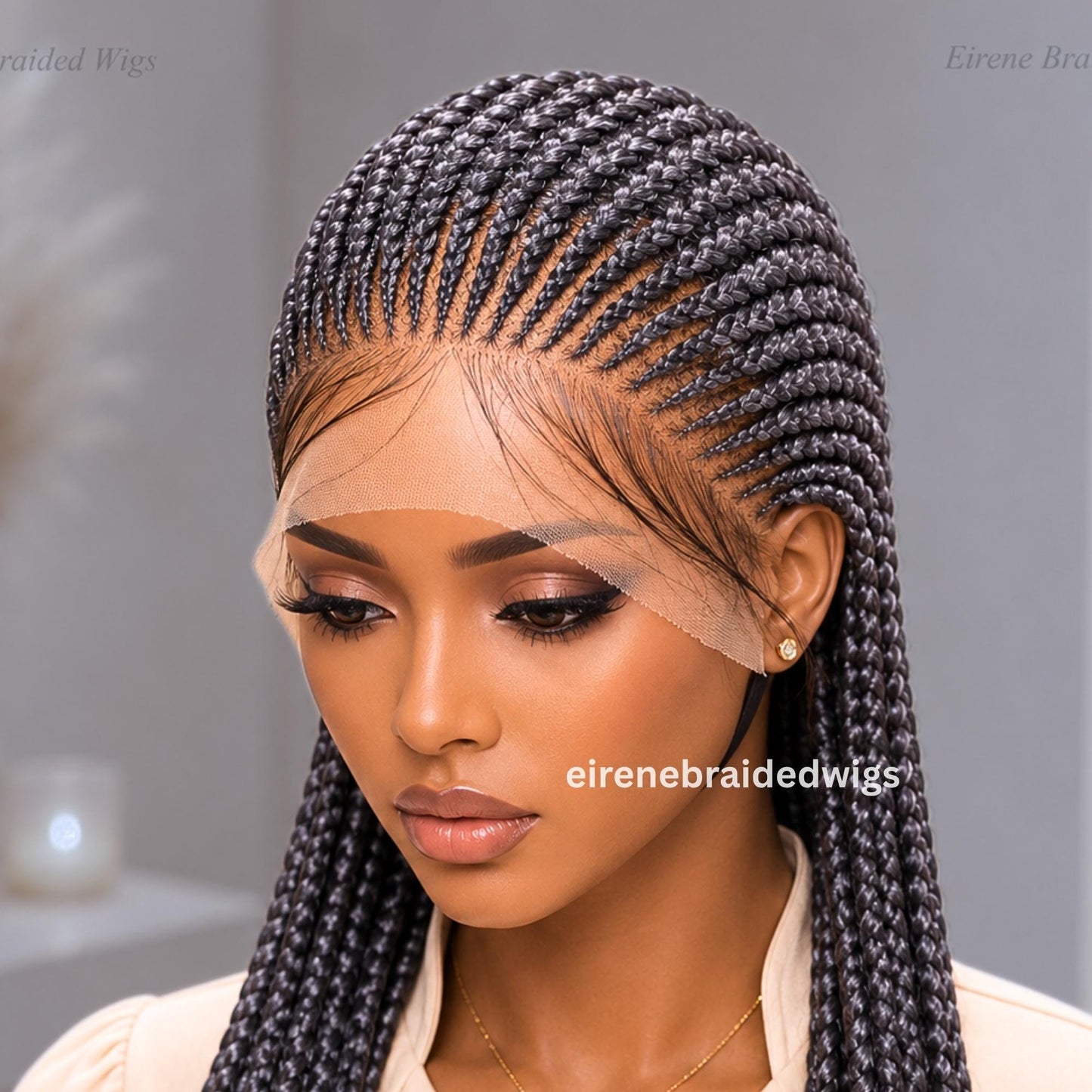 Salt and Pepper Braided Wigs for Black Women – 30" Cornrow Braid Wig – product image 1