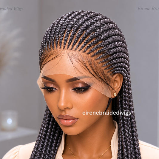 Salt and Pepper Braided Wigs for Black Women – 30" Cornrow Braid Wig – product image 1
