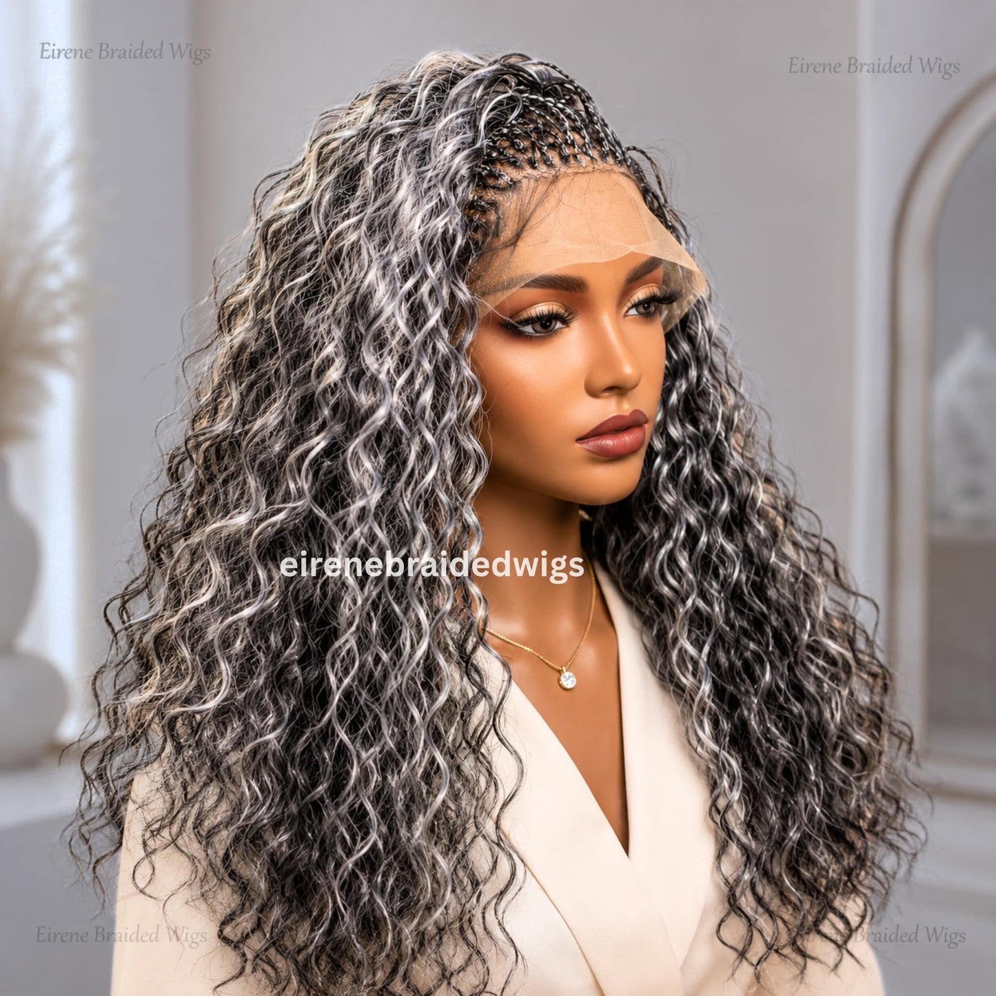 Salt and Pepper Braided Wigs for Black Women Lace-Front Micro Braided Wig – Boho Deep-Wave Passion Twist – product image 1