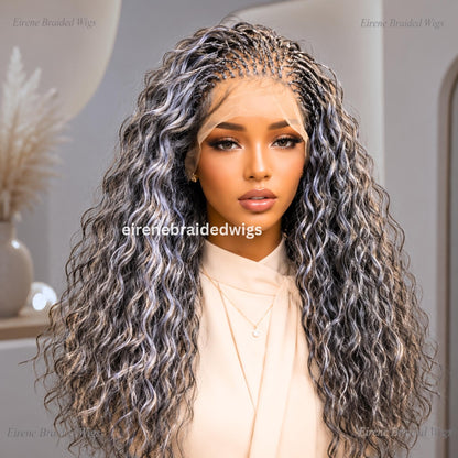 Salt and Pepper Braided Wigs for Black Women Lace-Front Micro Braided Wig – Boho Deep-Wave Passion Twist – product image 1