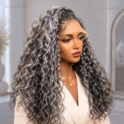 Salt and Pepper Braided Wigs for Black Women Lace-Front Micro Braided Wig – Boho Deep-Wave Passion Twist – product image 4
