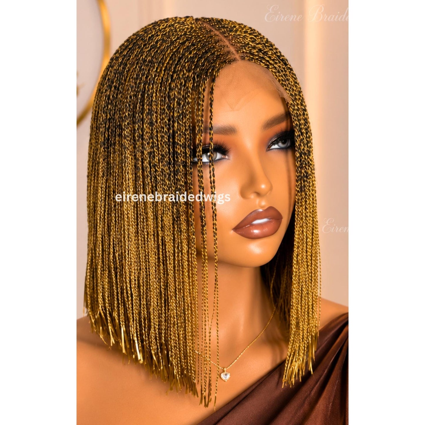 Braided Wigs for Black Women Short Bob Braided Micro Twist Wig – Human Hair Lace Closure – Red Black Purple – product image 1