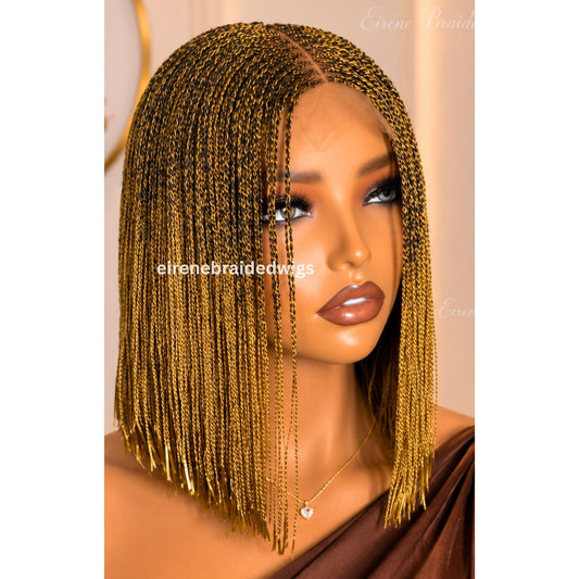 Braided Wigs for Black Women Short Bob Braided Micro Twist Wig – Human Hair Lace Closure – Red Black Purple – product image 1
