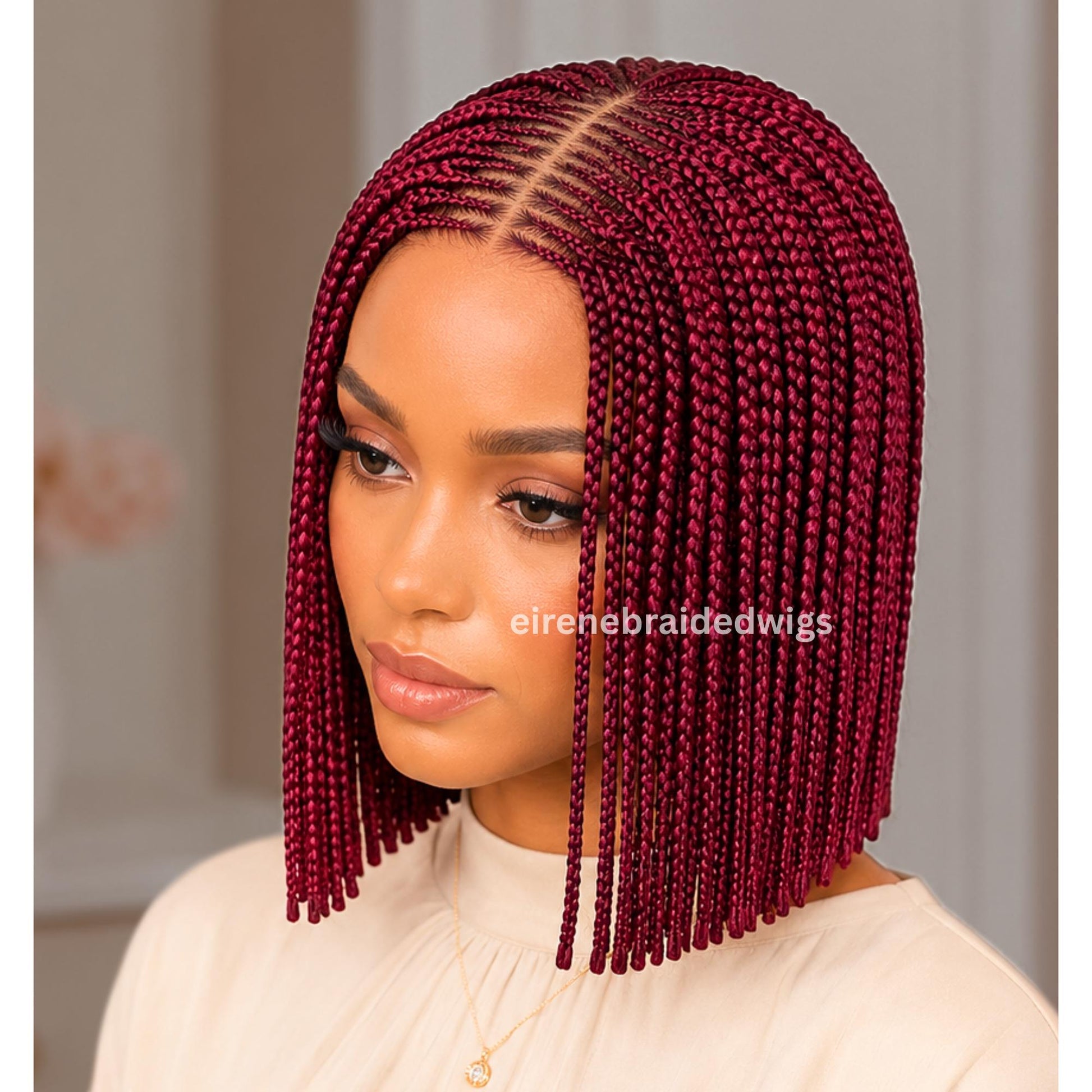 Braided Wigs for Black Women Short Bob Braided Wig – Human Hair Lace Closure – Red Burgundy Aurburn Brunette Blunt Cut Single Box – product image 3