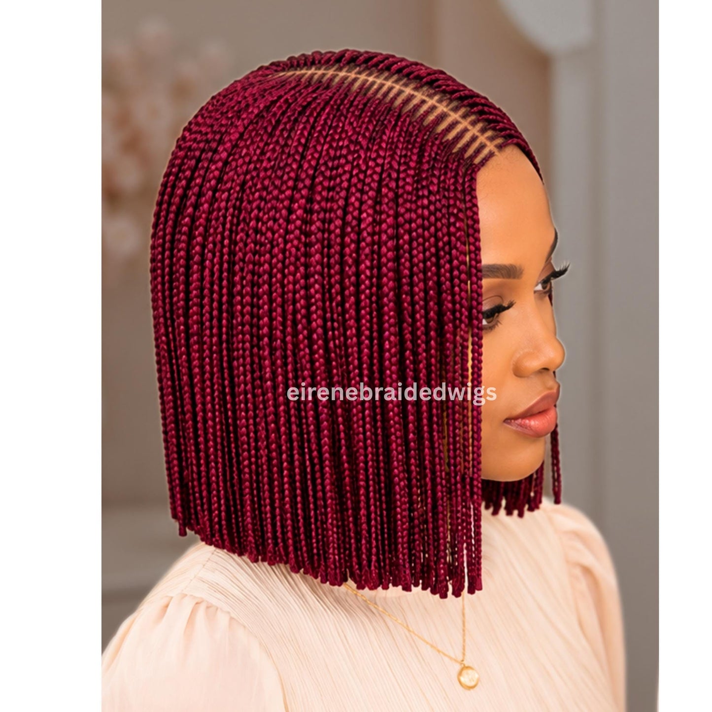 Braided Wigs for Black Women Short Bob Braided Wig – Human Hair Lace Closure – Red Burgundy Aurburn Brunette Blunt Cut Single Box – product image 2