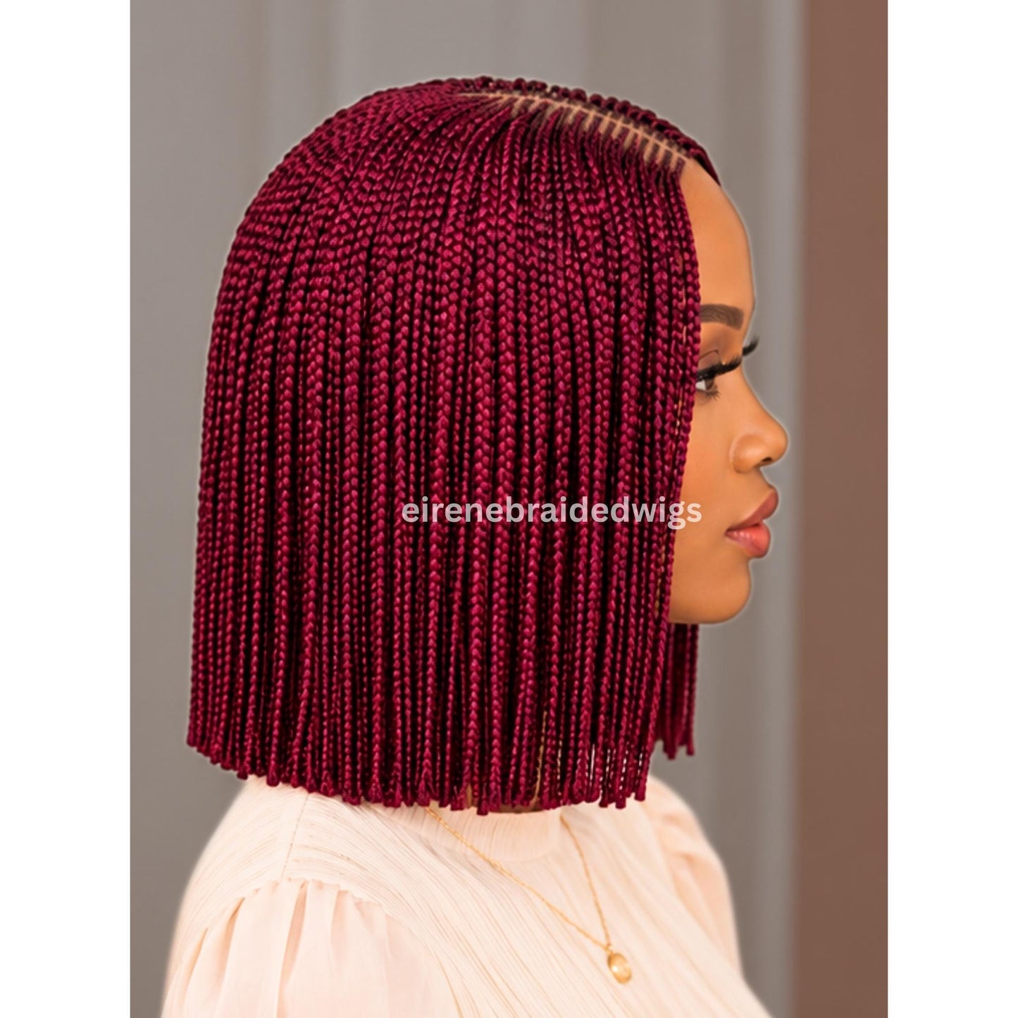 Braided Wigs for Black Women Short Bob Braided Wig – Human Hair Lace Closure – Red Burgundy Aurburn Brunette Blunt Cut Single Box – product image 4