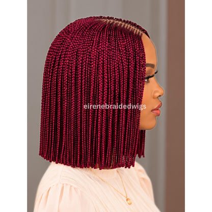 Braided Wigs for Black Women Short Bob Braided Wig – Human Hair Lace Closure – Red Burgundy Aurburn Brunette Blunt Cut Single Box – product image 4