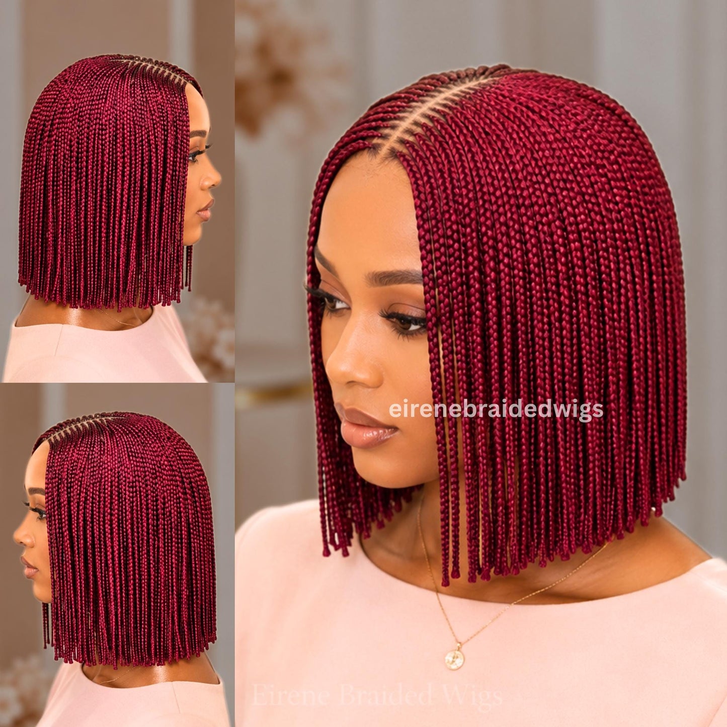 Braided Wigs for Black Women Short Bob Braided Wig – Human Hair Lace Closure – Red Burgundy Aurburn Brunette Blunt Cut Single Box – product image 6