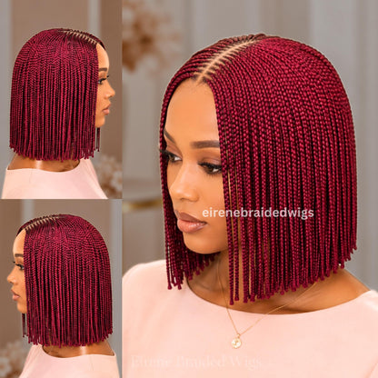 Braided Wigs for Black Women Short Bob Braided Wig – Human Hair Lace Closure – Red Burgundy Aurburn Brunette Blunt Cut Single Box – product image 6