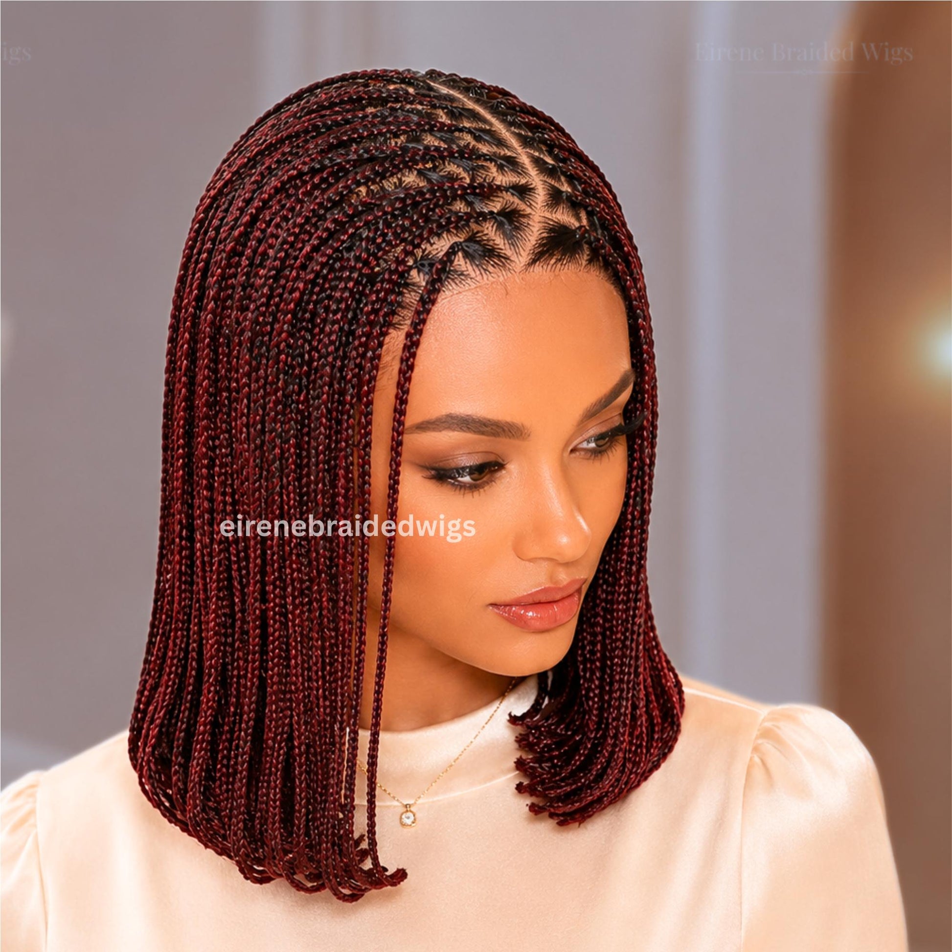 Braided Wigs for Black Women – C-Curve Short Bob Box Braids Wig – Side Parting Black Lace Frontal Wig – product image 3