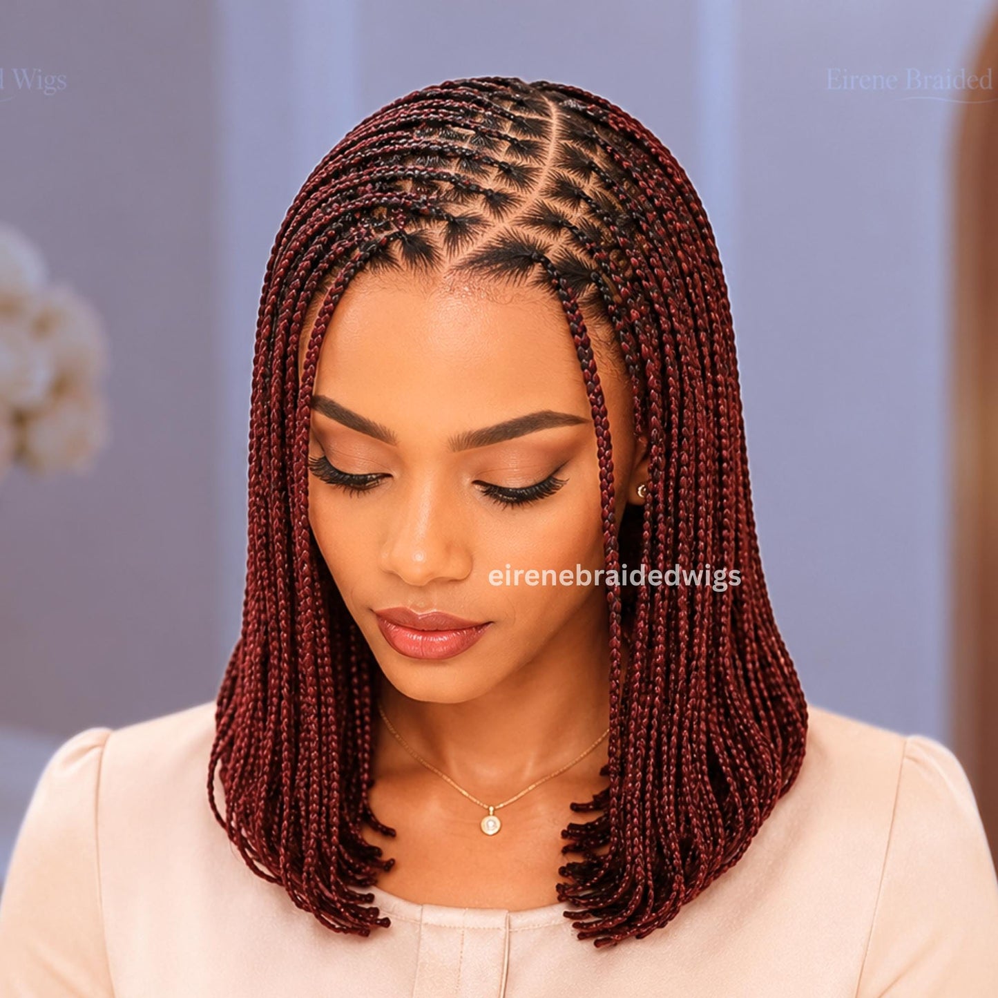 Braided Wigs for Black Women – C-Curve Short Bob Box Braids Wig – Side Parting Black Lace Frontal Wig – product image 1