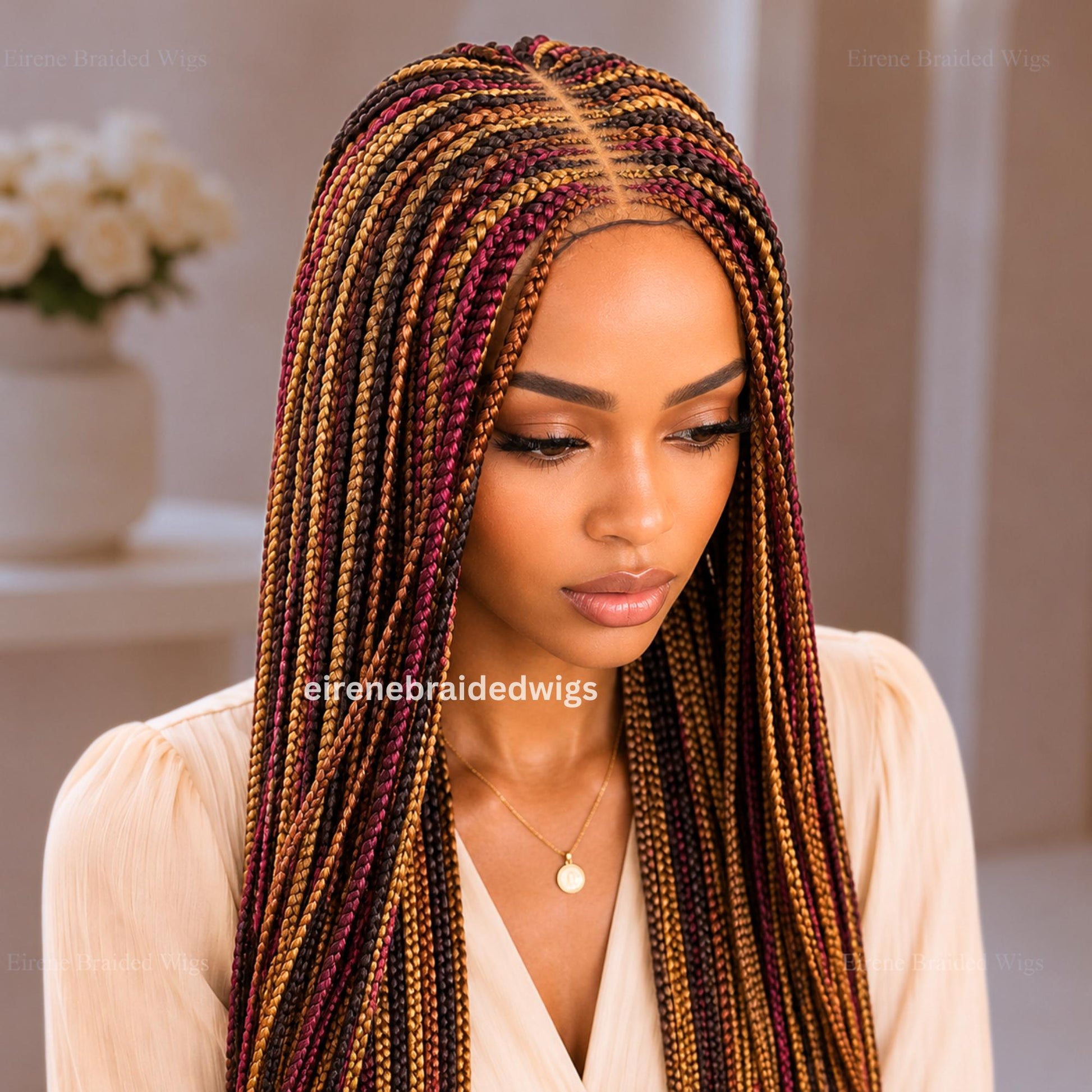 Braided Wigs for Black Women Cornrow Braided Wig – Glueless Lace Closure – Rainbow Tribal Braids – product image 3