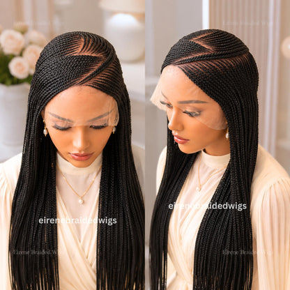 Braided Wigs for Black Women – Red Burgundy Brunette Lace Frontal C-curve Braided Wig – Fulani Tribal Cornrow –  – product image 4