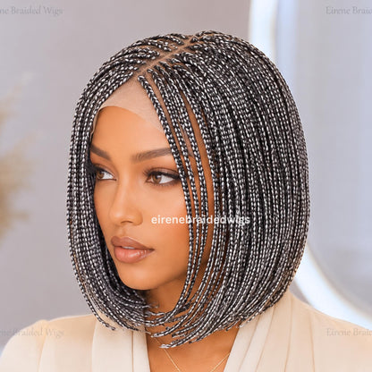 Braided Wigs for Black Women – Salt and Pepper Short Bob Single Box Braids Wig – Side Parting Light-weight Wig – product image 2