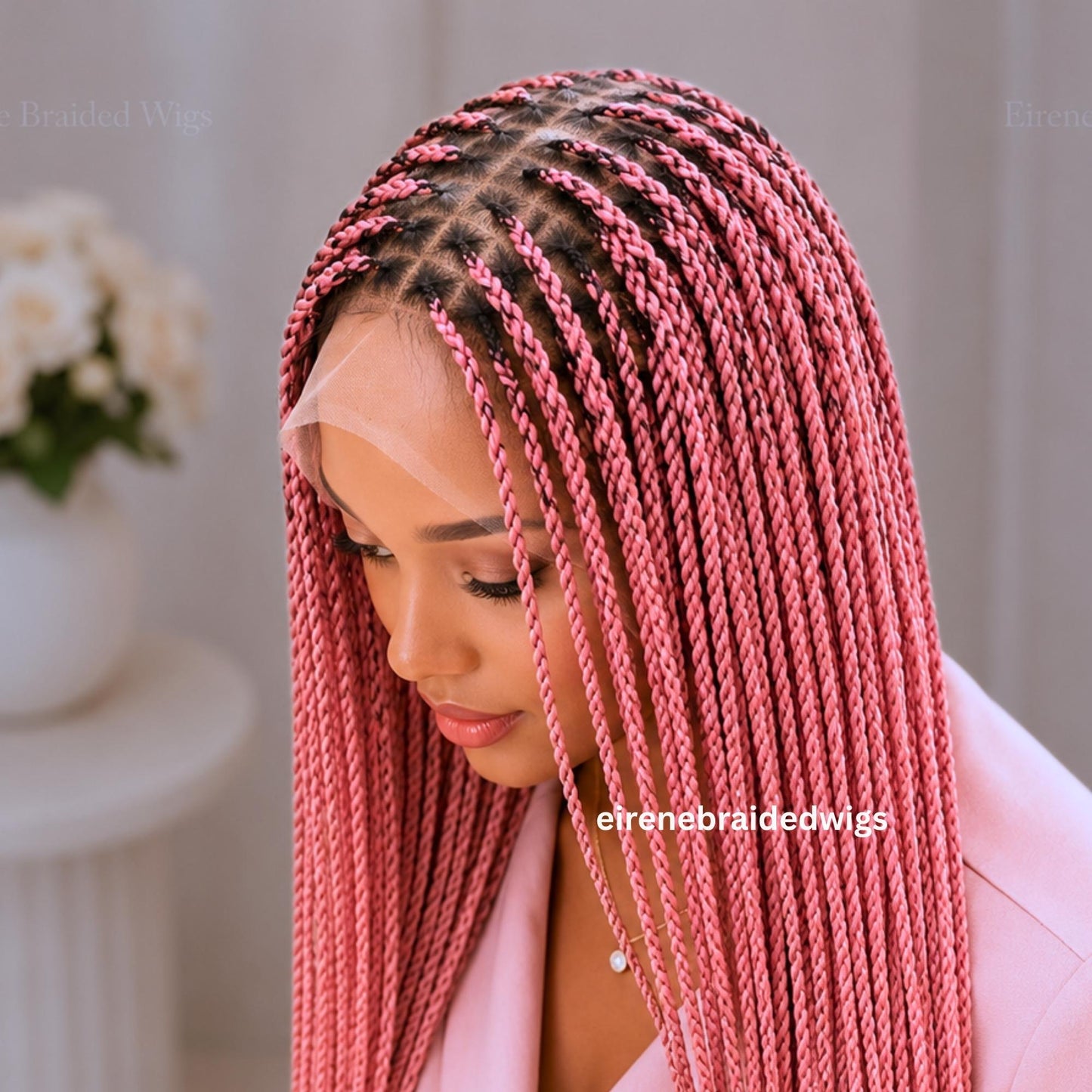 Braided Wigs for Black Women – Senegalese Twist Braided Wig – 30-Inch Full Lace Pink Lightweight Wig – product image 3