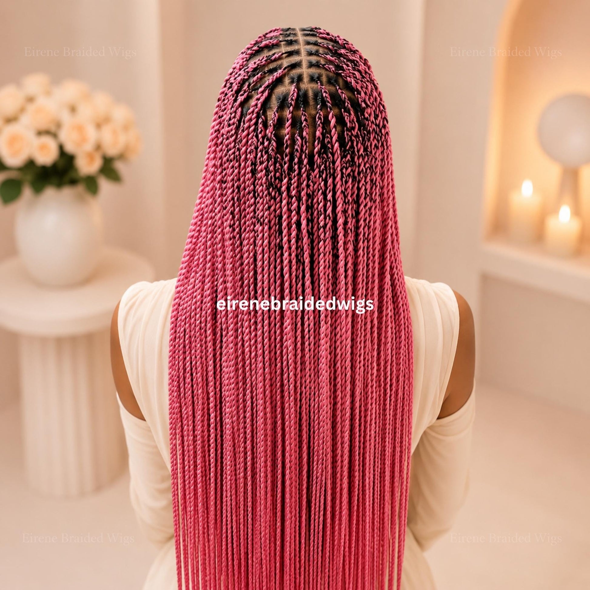 Braided Wigs for Black Women – Senegalese Twist Braided Wig – 30-Inch Full Lace Pink Lightweight Wig – product image 4