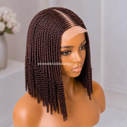 Braided Wigs for Black Women Braided Bob Wig – Brown Fulani Cornrow Human Hair Blend Lace Closure – product image 1