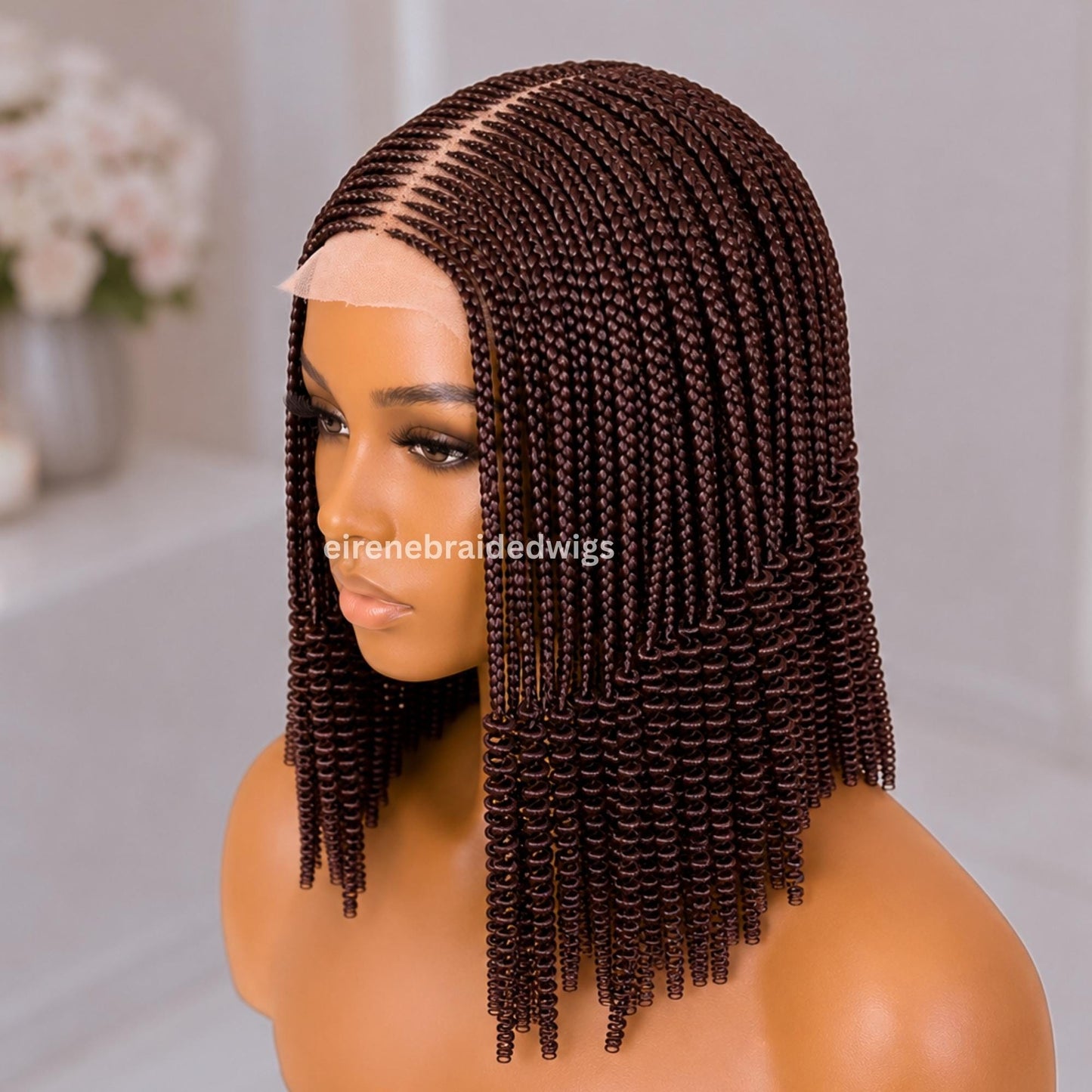 Braided Wigs for Black Women Braided Bob Wig – Brown Fulani Cornrow Human Hair Blend Lace Closure – product image 2