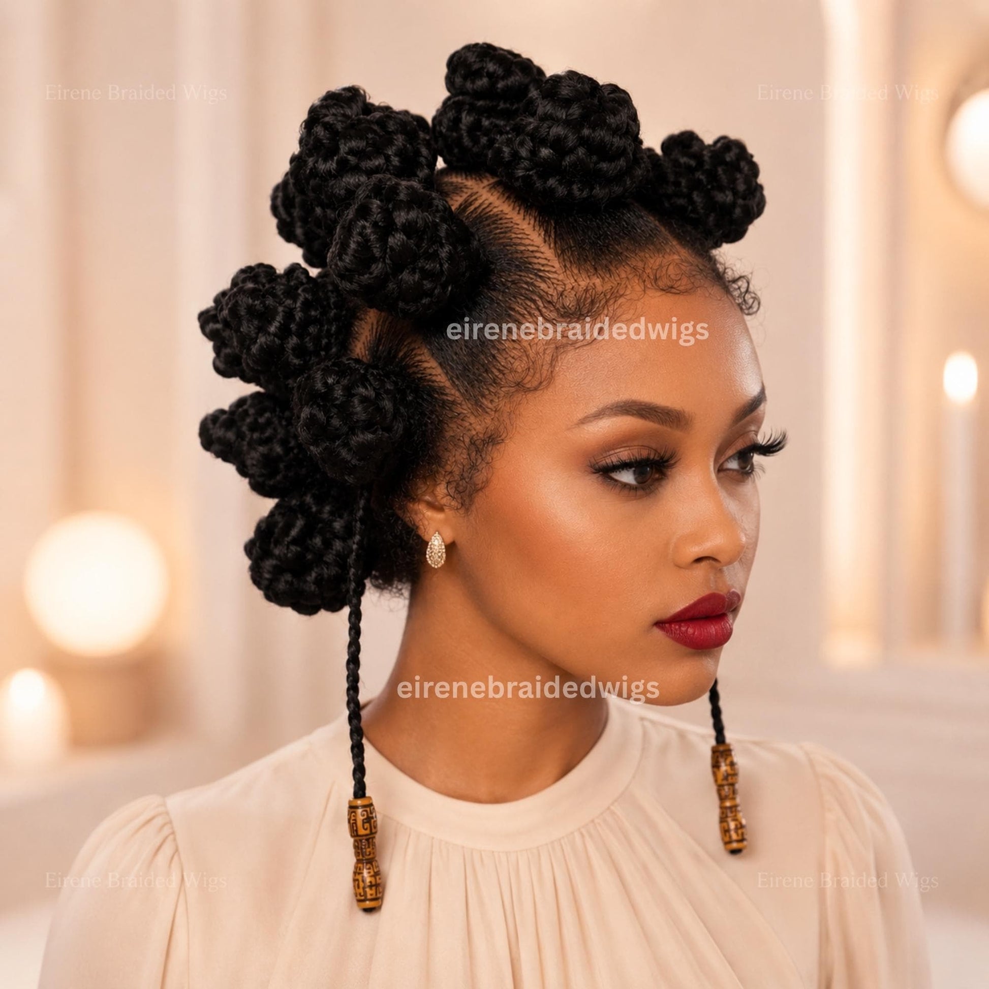Full Lace Braids Wig – Handmade African Bantu Knots Afro Tribal Wig With Beads – product image 1