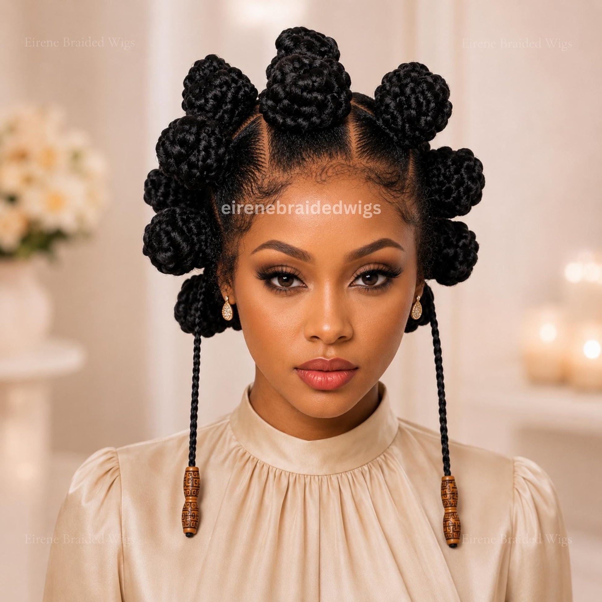 Full Lace Braids Wig – Handmade African Bantu Knots Afro Tribal Wig With Beads – product image 2