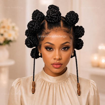 Full Lace Braids Wig – Handmade African Bantu Knots Afro Tribal Wig With Beads – product image 2