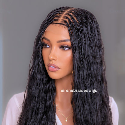 Braided Wigs for Black Women – Knotless Box Braids Human Hair Wig – 22 inches Curly Wavy Black Lace Closure – product image 6