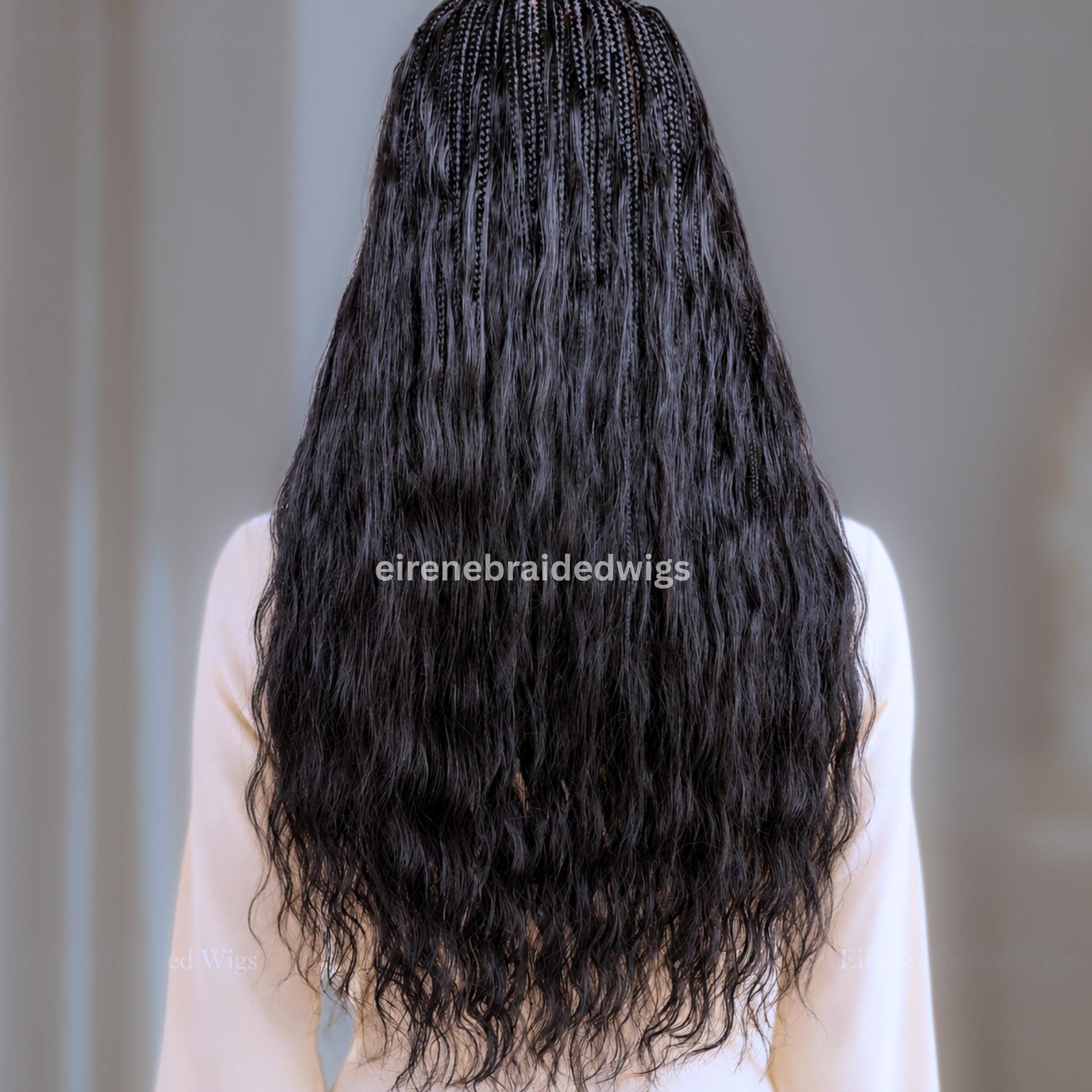 Braided Wigs for Black Women – Knotless Box Braids Human Hair Wig – 22 inches Curly Wavy Black Lace Closure – product image 5