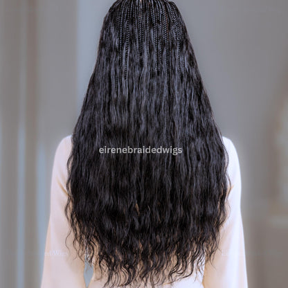 Braided Wigs for Black Women – Knotless Box Braids Human Hair Wig – 22 inches Curly Wavy Black Lace Closure – product image 5