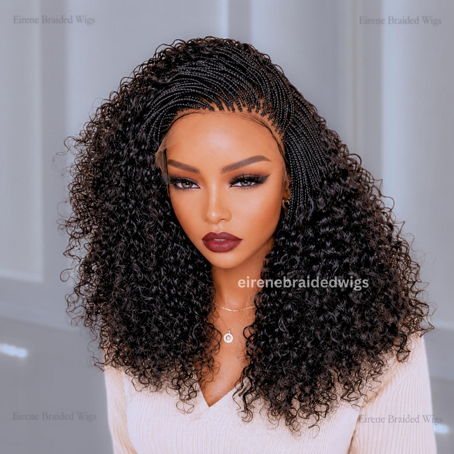 Micro Braids Human Hair Wig for Black Women – 18 inches Curly Wavy Black Lace Frontal Wig – product image 1