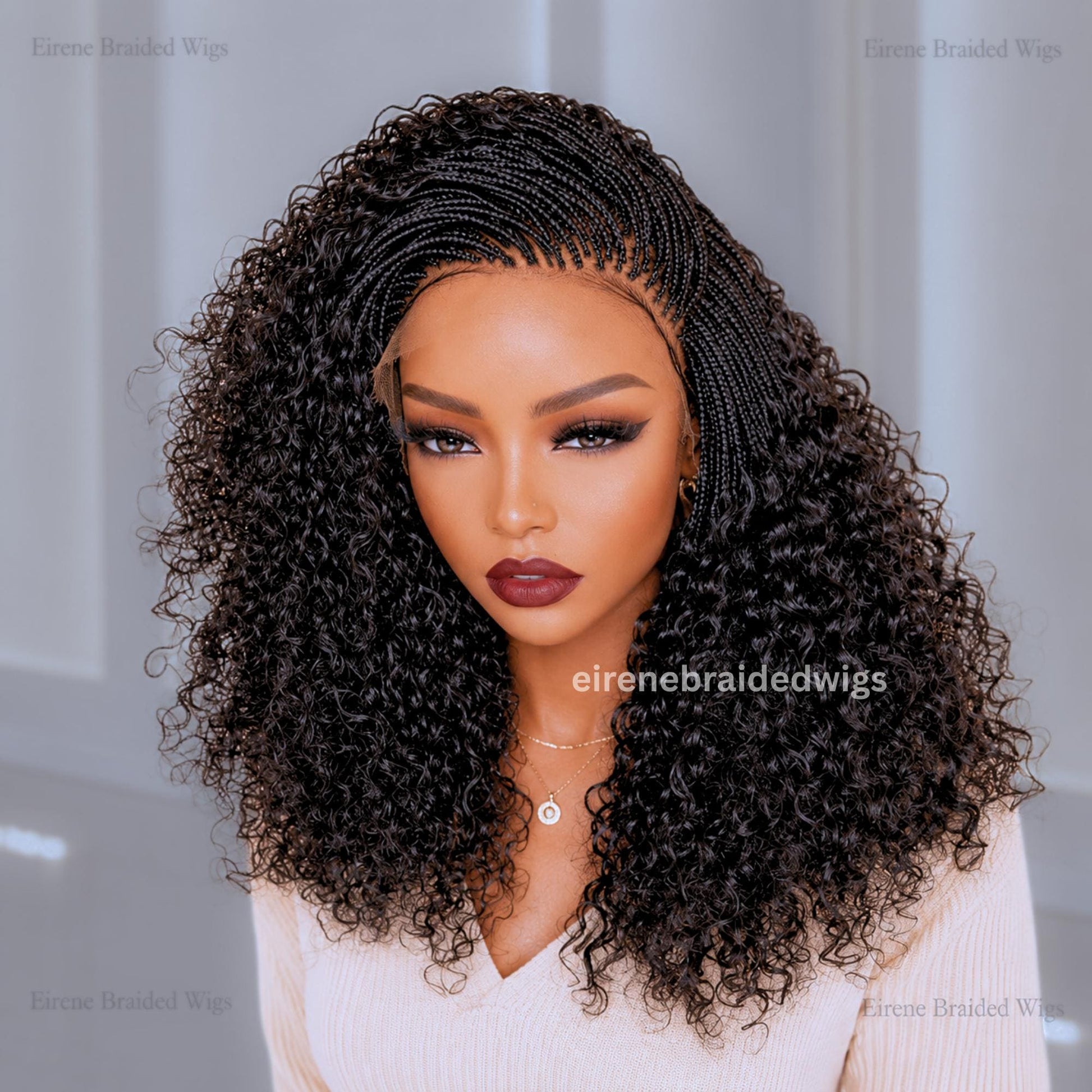 Micro Braids Human Hair Wig for Black Women – 18 inches Curly Wavy Black Lace Frontal Wig – product image 1