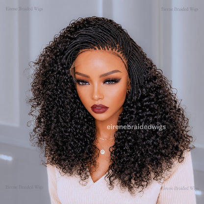 Micro Braids Human Hair Wig for Black Women – 18 inches Curly Wavy Black Lace Frontal Wig – product image 1