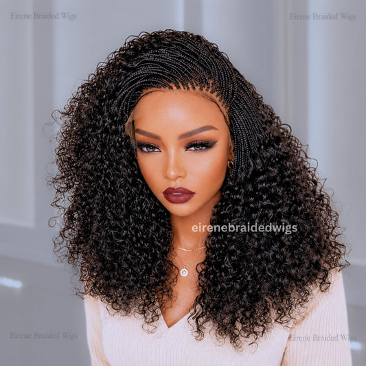 Micro Braids Human Hair Wig for Black Women – 18 inches Curly Wavy Black Lace Frontal Wig – product image 1