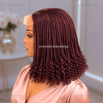 Braided Wigs for Black Women – Curly Short Bob Braid Cornrow Wig – Red burgundy Brunette Weave – product image 2