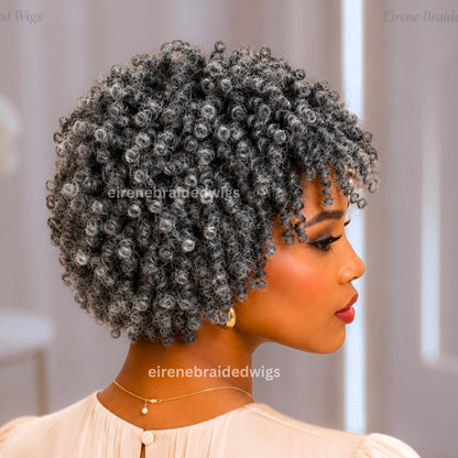 Salt and Pepper Spring Twist Braided Wigs for Black Women – Black and Grey Light-weight Lace Closure Bob Wig – product image 5