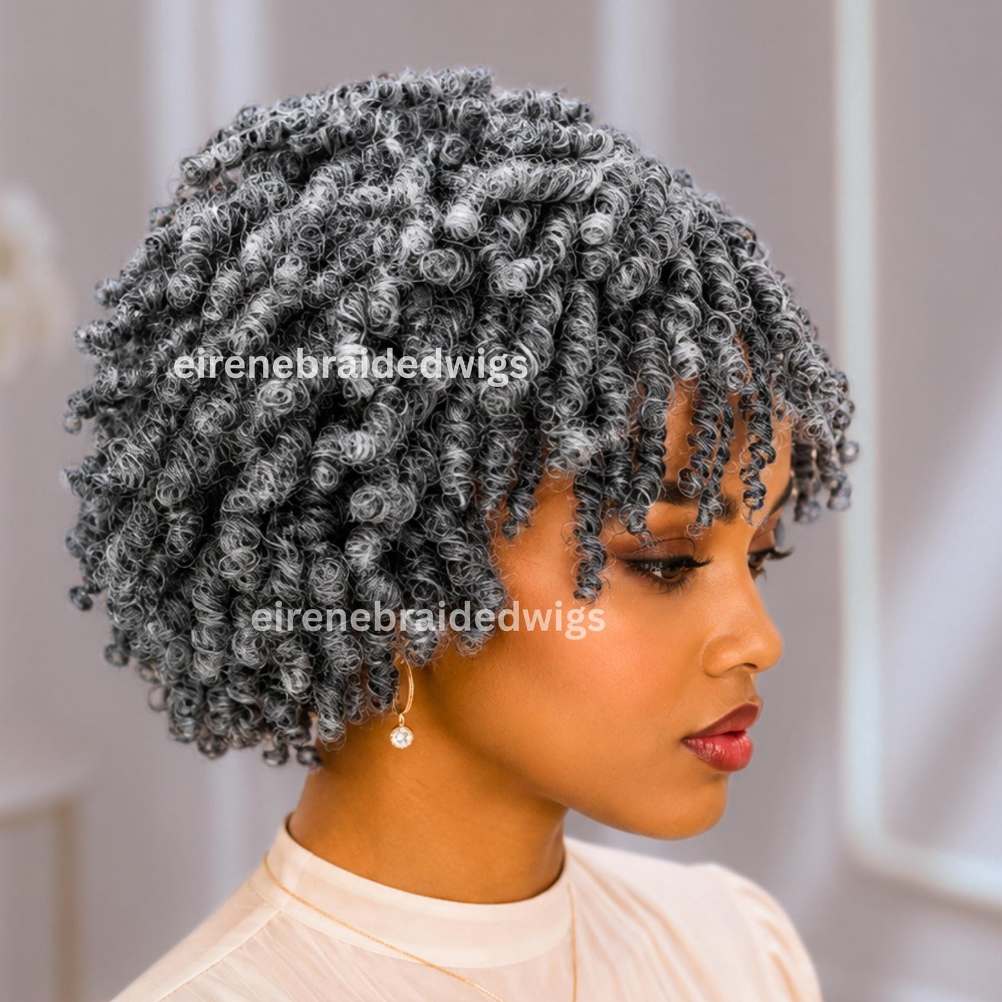 Salt and Pepper Spring Twist Braided Wigs for Black Women – Black and Grey Light-weight Lace Closure Bob Wig – product image 6