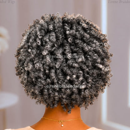 Salt and Pepper Spring Twist Braided Wigs for Black Women – Black and Grey Light-weight Lace Closure Bob Wig – product image 4