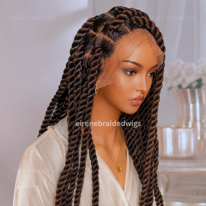Braided Wigs for Black Women – Brown Chunky Knotless Single Big Box TwistBraided Wig – Full Lace – Baby Hair – 36in Jumbo Braids – product image 2