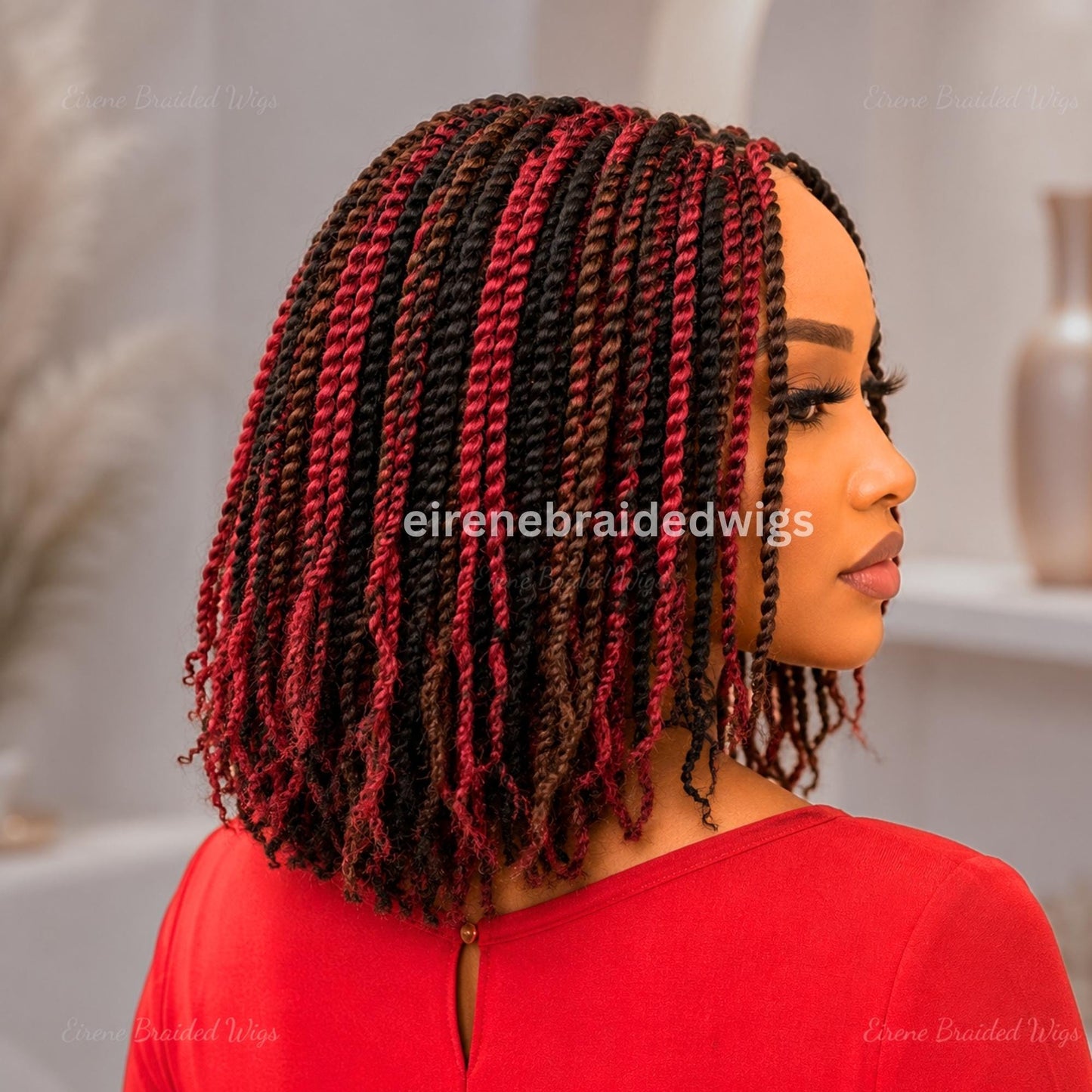 Brown Black Red Spring Twist Braided Wigs for Black Women – Light-weight Lace Closure Bob Wig – product image 2