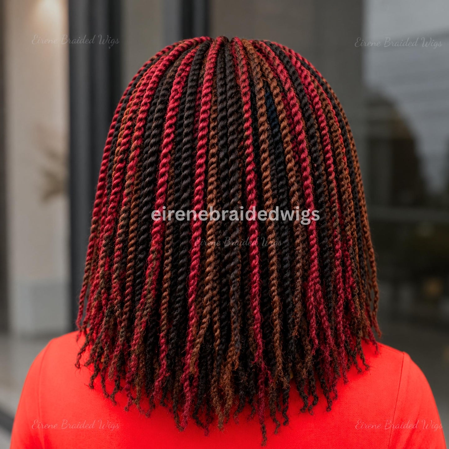 Brown Black Red Spring Twist Braided Wigs for Black Women – Light-weight Lace Closure Bob Wig – product image 3